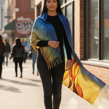 Load image into Gallery viewer, Indigenous model wearing eco shawl - urban contemporary styling