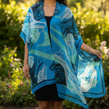 Load image into Gallery viewer, Indigenous model wearing Spirit Wolf shawl