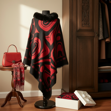 Load image into Gallery viewer, Faux Fur Collar Cape - Raven Black Reversible Fashion Wrap