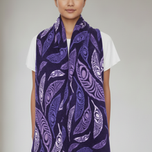 Load image into Gallery viewer, Person wearing a purple patterned vest over a white shirt and black pants on a plain background