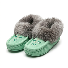 Load image into Gallery viewer, Mint moccasins on a clean white background