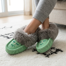 Load image into Gallery viewer, Mint moccasins styled on a cozy cream rug