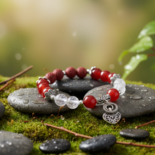 Load image into Gallery viewer, Orange Agate Heart bracelet in zen setting with round stones - variation 3