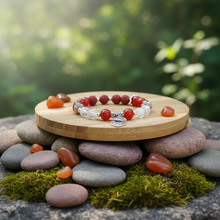 Load image into Gallery viewer, Orange Agate Heart bracelet on round board with stones - variation 1