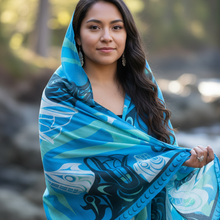 Load image into Gallery viewer, Portrait of Indigenous model in Spirit Wolf shawl