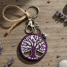 Load image into Gallery viewer, Tree of Life Violet &amp; Silver Keychain - Handcrafted Epoxy Resin