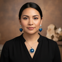 Load image into Gallery viewer, Sapphire Blue Set on Indigenous model - black blouse