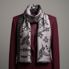 Load image into Gallery viewer, Scarf on burgundy jacket