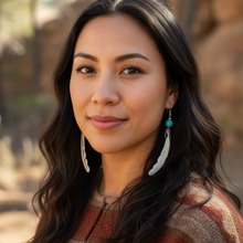 Load image into Gallery viewer, Silver Feather Turquoise Earrings Lifestyle