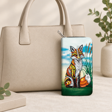 Load image into Gallery viewer, Spirit Fox wallet beside a neutral handbag