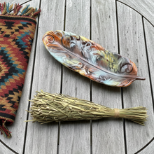 Load image into Gallery viewer, Top-down view with Aztec cloth and sweetgrass braid