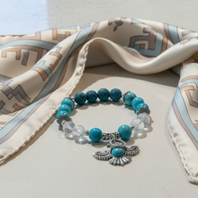 Load image into Gallery viewer, Turquoise Thunderbird bracelet with Aztec scarf