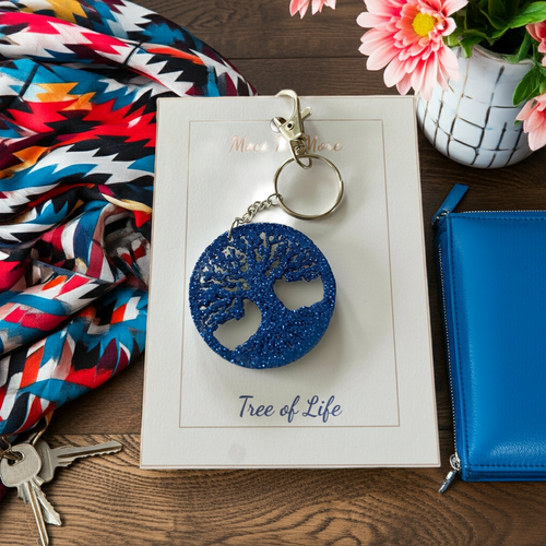 Tree of Life Royal Blue Keychain - Handcrafted Epoxy Resin