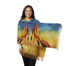 Load image into Gallery viewer, Walk Beyond shawl draped over shoulders