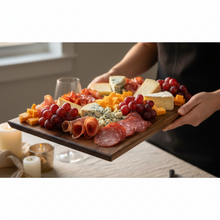 Load image into Gallery viewer, Walnut Charcuterie Board - Being Lifted with Spread