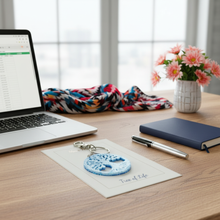 Load image into Gallery viewer, White epoxy with blue sparkles workspace